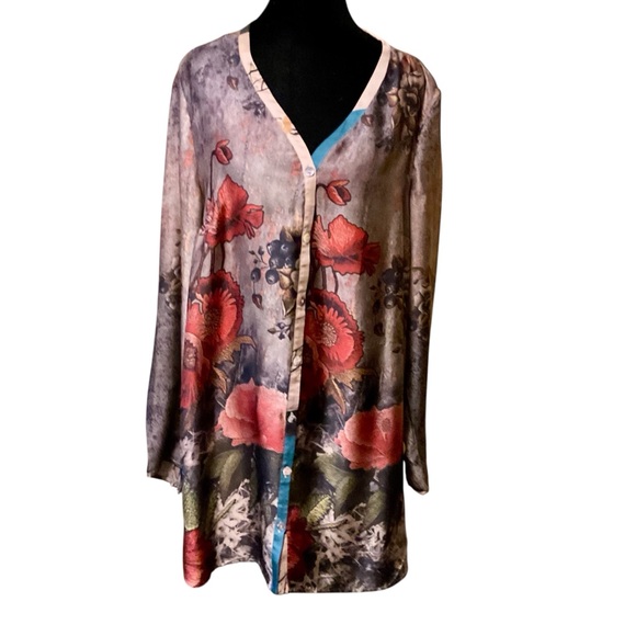 Soft Surroundings Tops - Soft Surroundings Sheer Floral Button Down Tunic Blouse Artsy, Boho, Romantic